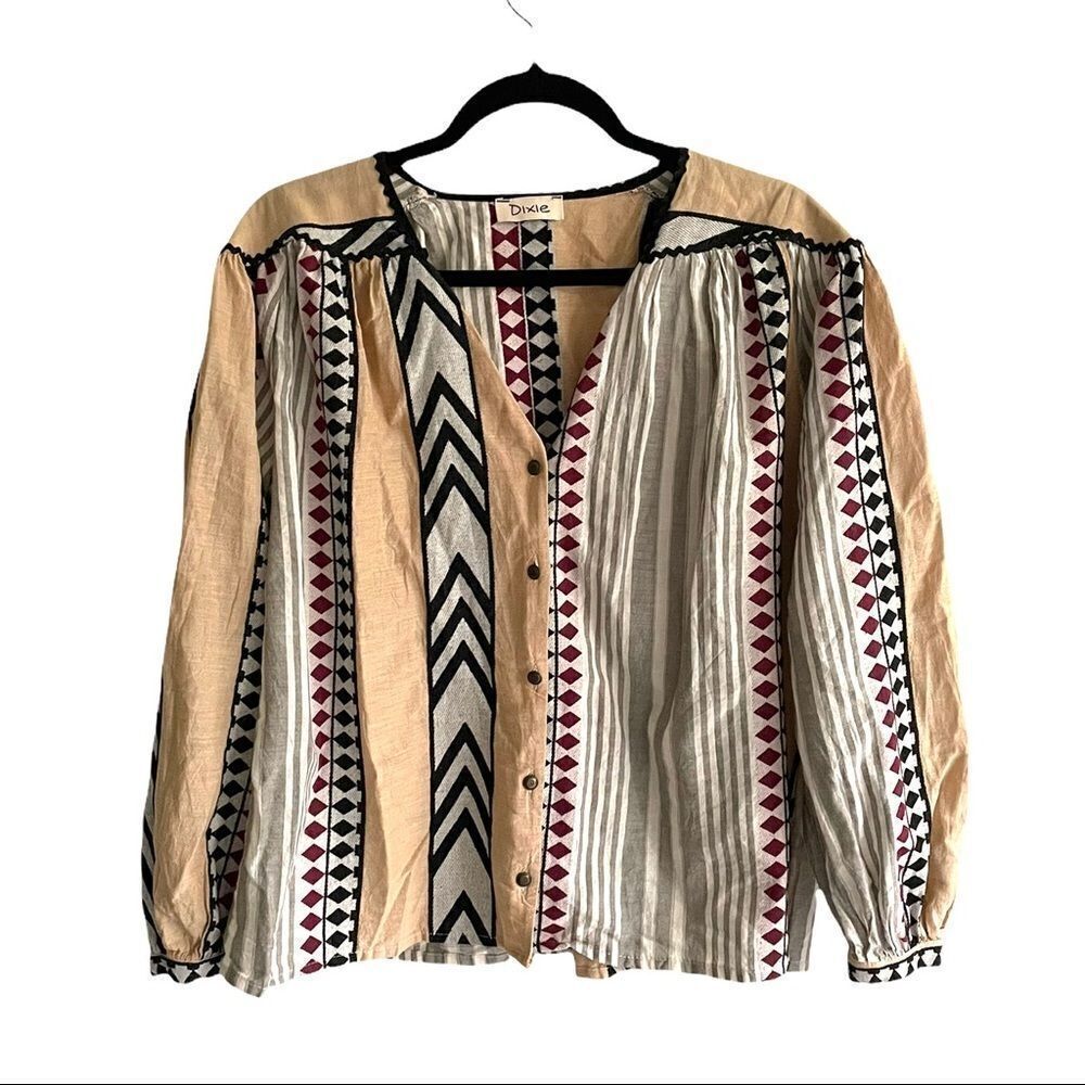 ANTHRO DIXIE Cotton Oversized Boho Blouse Shirt Print S